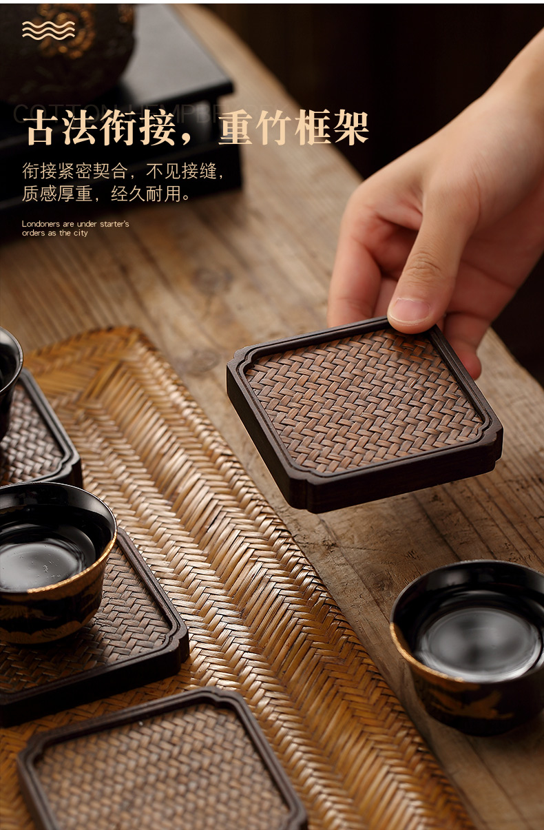 Morning high ebony Japanese zen tea accessories cup mat pot bearing pot cup holder, heavy bamboo saucer tea taking