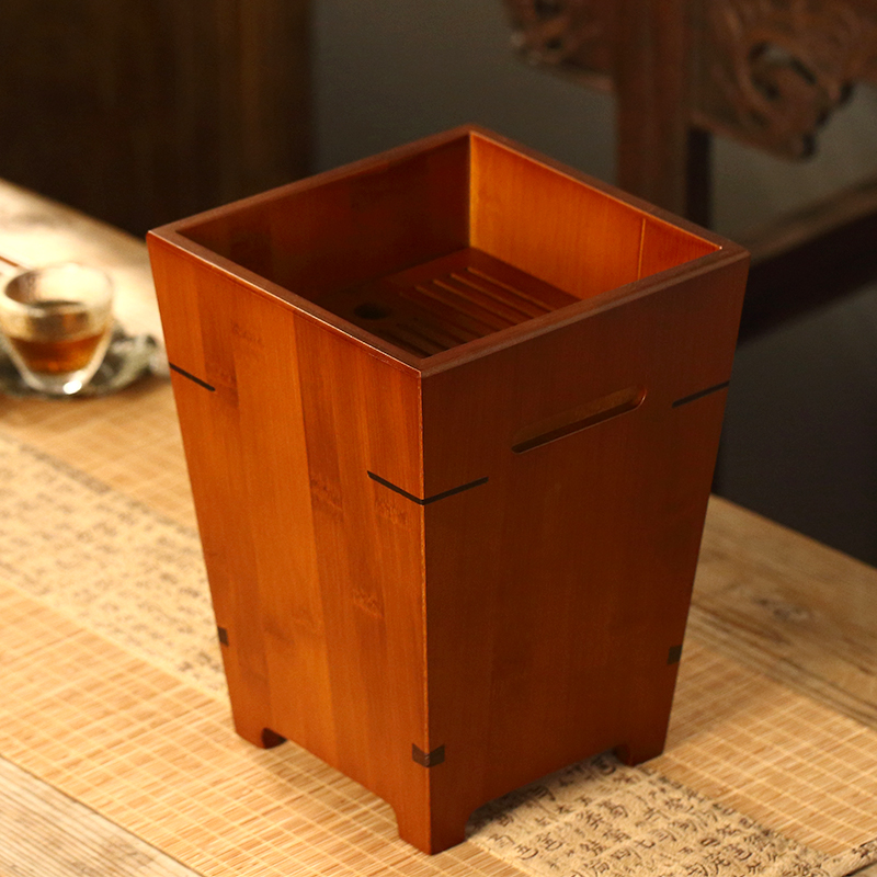 Morning high bamboo dross barrels of kongfu tea bucket filter for refuse wastewater tank tea accessories bucket