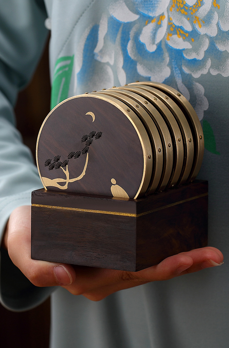 Morning high kung fu tea cups ebony cup mat household kung fu tea tea accessories solid insulation as 6 tablets