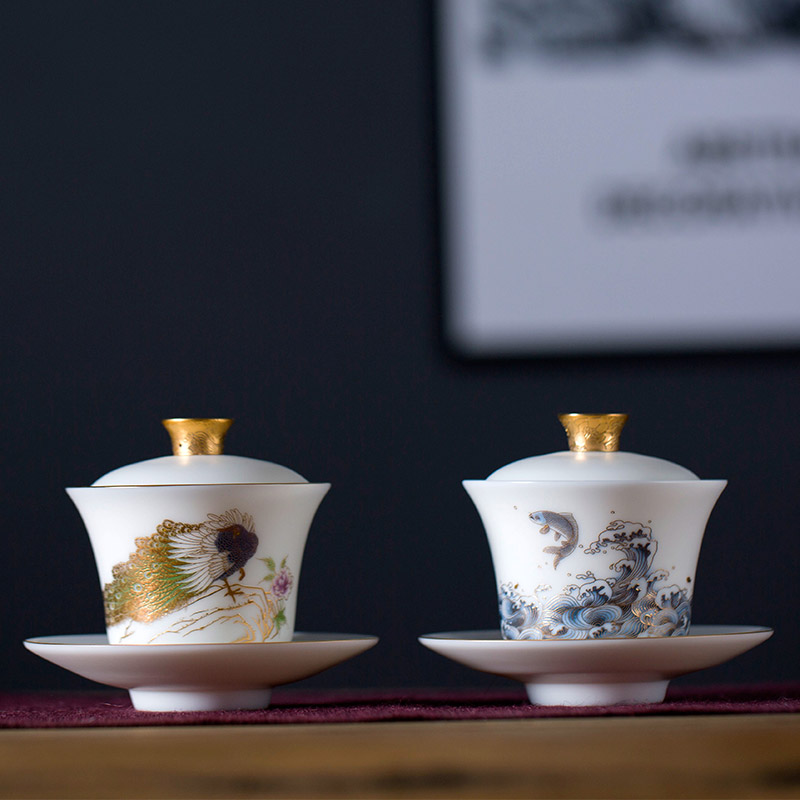 Morning high suet jade ceramic tureen white porcelain only three tureen to use household teapot size kung fu tea set