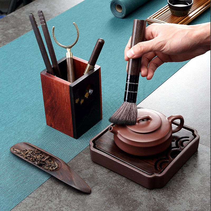 Morning high six gentleman 's suit real wood ebony ChaGa teaspoons tea cup fork zero YangHuBi kung fu tea set