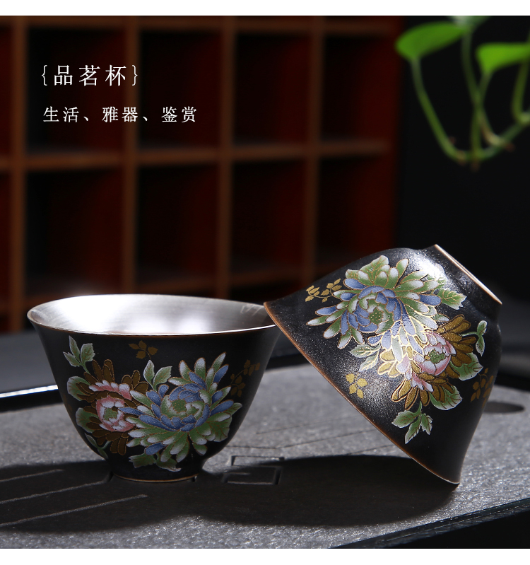 Morning high ceramic coppering. As silver kung fu tea set colored enamel coppering. As silver tureen teapot tea cup gift box master CPU