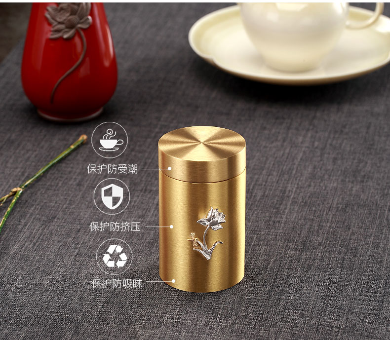 Morning high pure copper with silver caddy fixings portable small POTS household mini POTS kung fu tea set seal storage tank