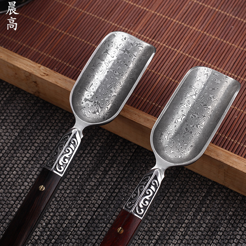 Morning high tea spoon, stainless steel shovel ebony tea spoon teaspoon of tea accessories pure copper Damascus steel