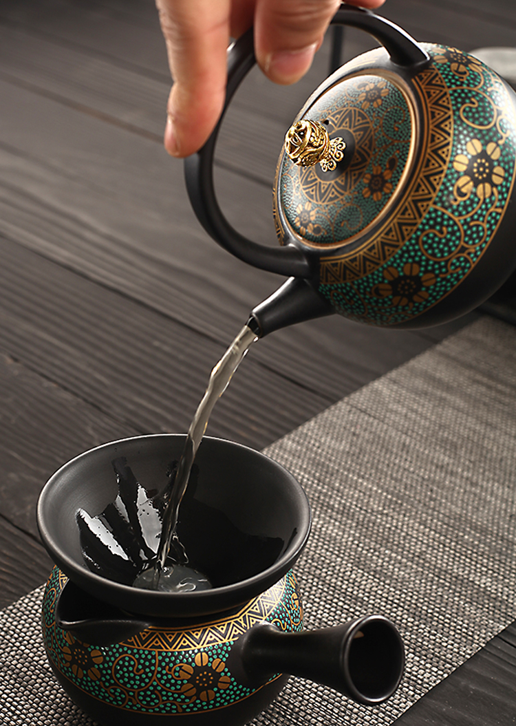 Morning old calcining high Taiwan tea set suit, black pottery teapot household contracted tea cups, a complete set of gift box