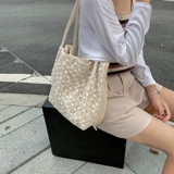 Соломенная вместительная и большая сумка на одно плечо, ведро, шоппер, в корейском стиле