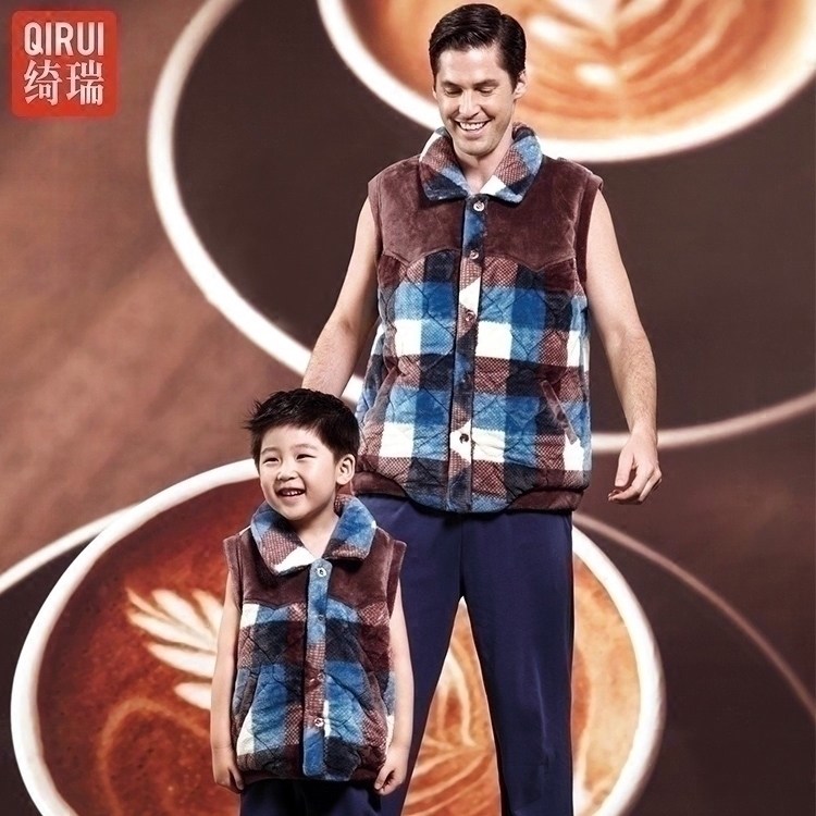 Qirui pajamas for men and women winter coral fleece quilted children's vest thickened warm flannel home clothes one-piece top