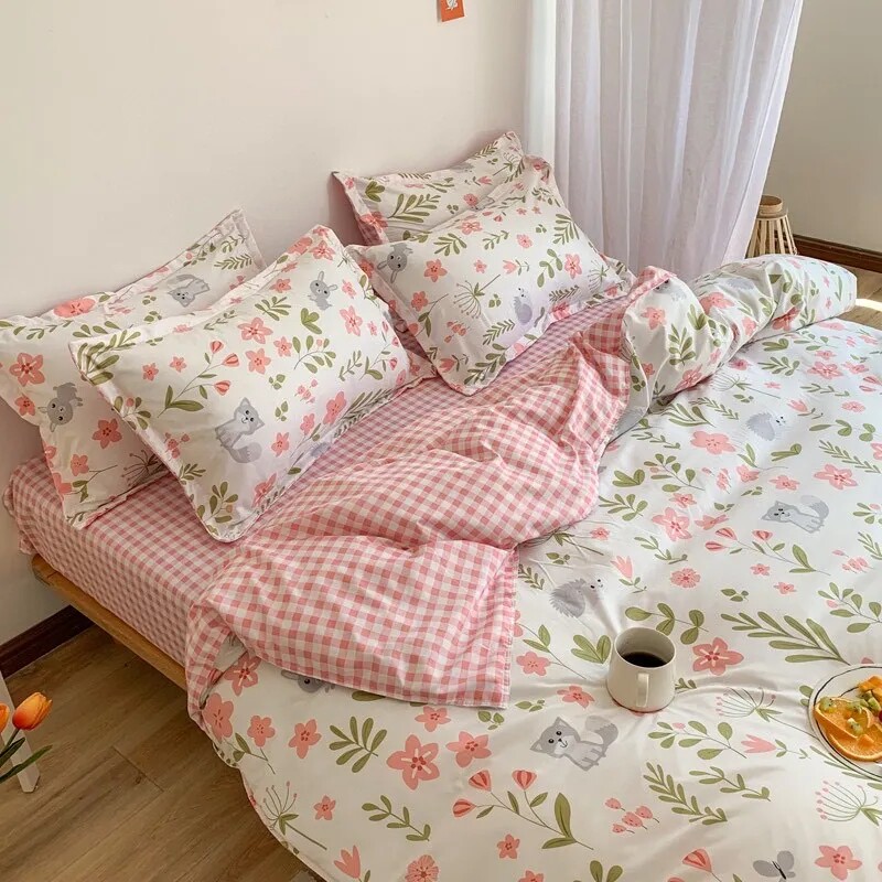 Z cut label super soft fabric does not ball and do not fade plant flower foreign trade double quilt cover four-piece set