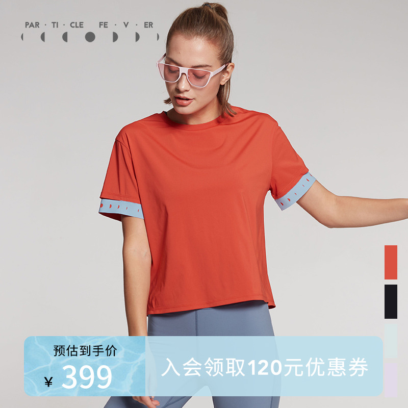 Particle Mania PF Sports Short Sleeve T-shirt Woman Casual Running Training Short Sleeve Collision Color Splicing Easy to Lean Blouse
