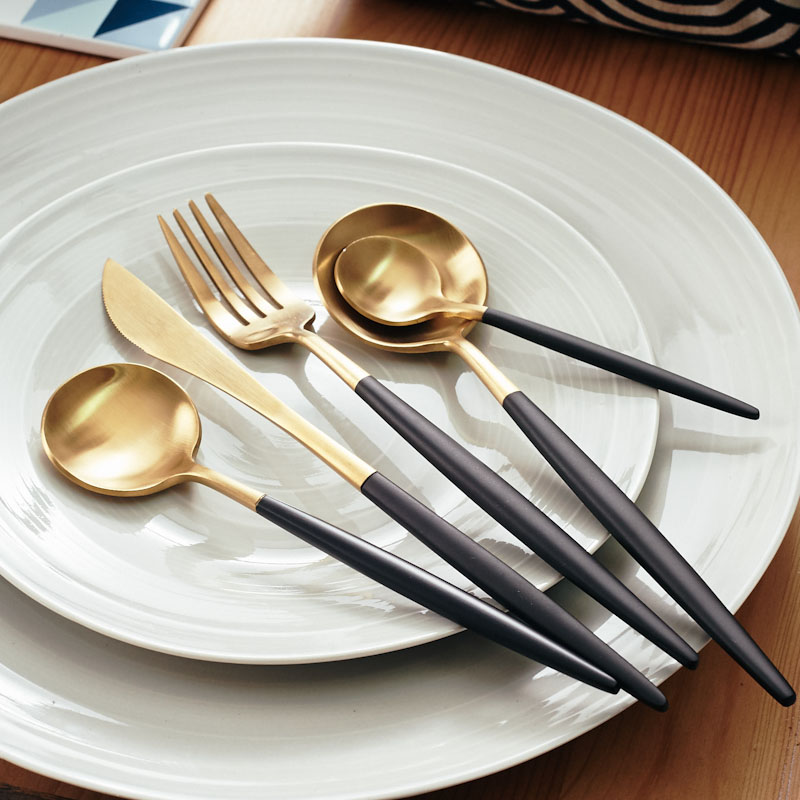 Playmobil Nordic New Black Gold Stainless Steel Western Tableware Spoon Dessert Knife Fork Spoon Steak Knife Fork Set