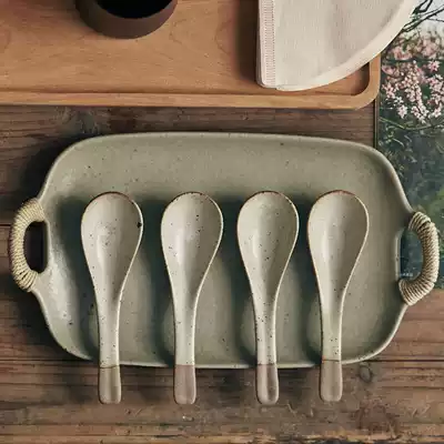 Plaything original Japanese coarse pottery clay retro nostalgic little spoon for eating noodles porcelain spoon