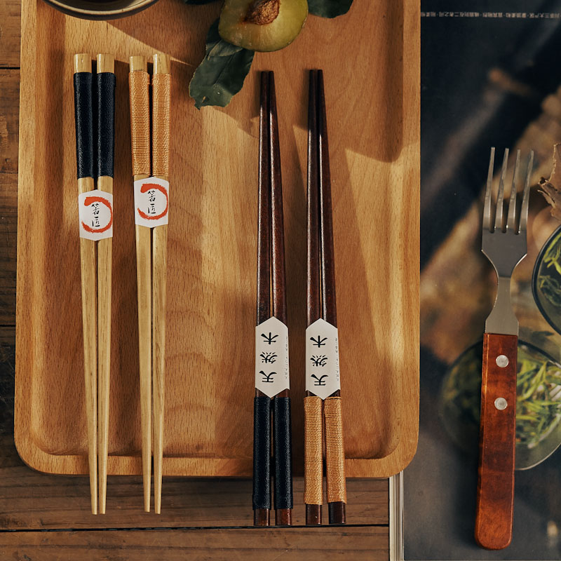 Play with objects Zhige Chopsticks Iron Wood Suit Home Thickening Anti-Burn 10 Double Korean Hemp Rope Ztying Solid Wood Chopsticks