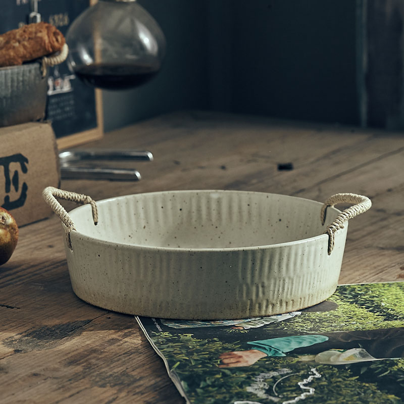Play Object Log Japanese Fruit Tray Homestay Vintage Style Tray Tea Room Decoration Tea Eating Fruit Pastry Plate Coarse Pottery Dish Bowl