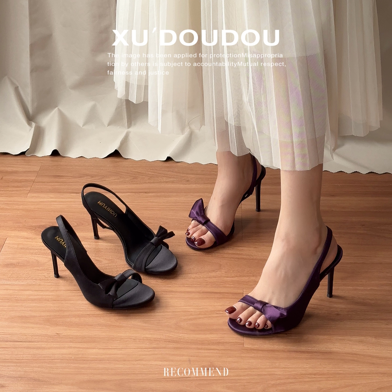 Sheepskin Version ~ Open-Toe Bow Strap Sandals for Women 2026 New Versatile Elegant Stiletto Backless High Heels