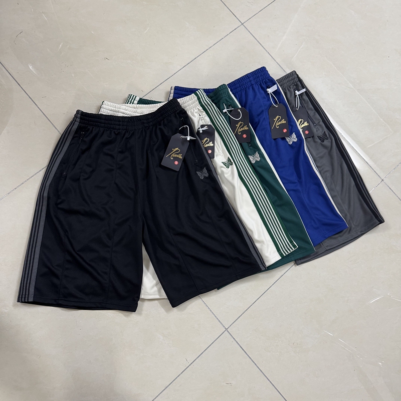 Needles Niche Trendy Brand Butterfly Embroidery Striped Loose Wide-Leg Sports Casual Straight-Leg Cropped Shorts for Men and Women