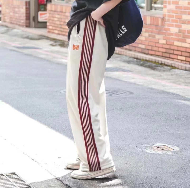 Needles Butterfly Embroidery Niche European and American Trendy Brand Spring and Autumn Sports Casual Loose Versatile Striped Straight-Leg Pants