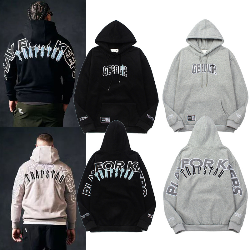 Trendy Trapstar Gee All-Over Embroidered Lettering Fleece Hoodie for Autumn and Winter
