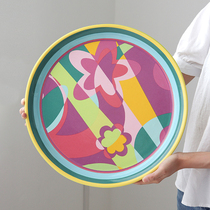 Bohemian color ceramic large tray household storage tray living room water Cup tray round fruit tray