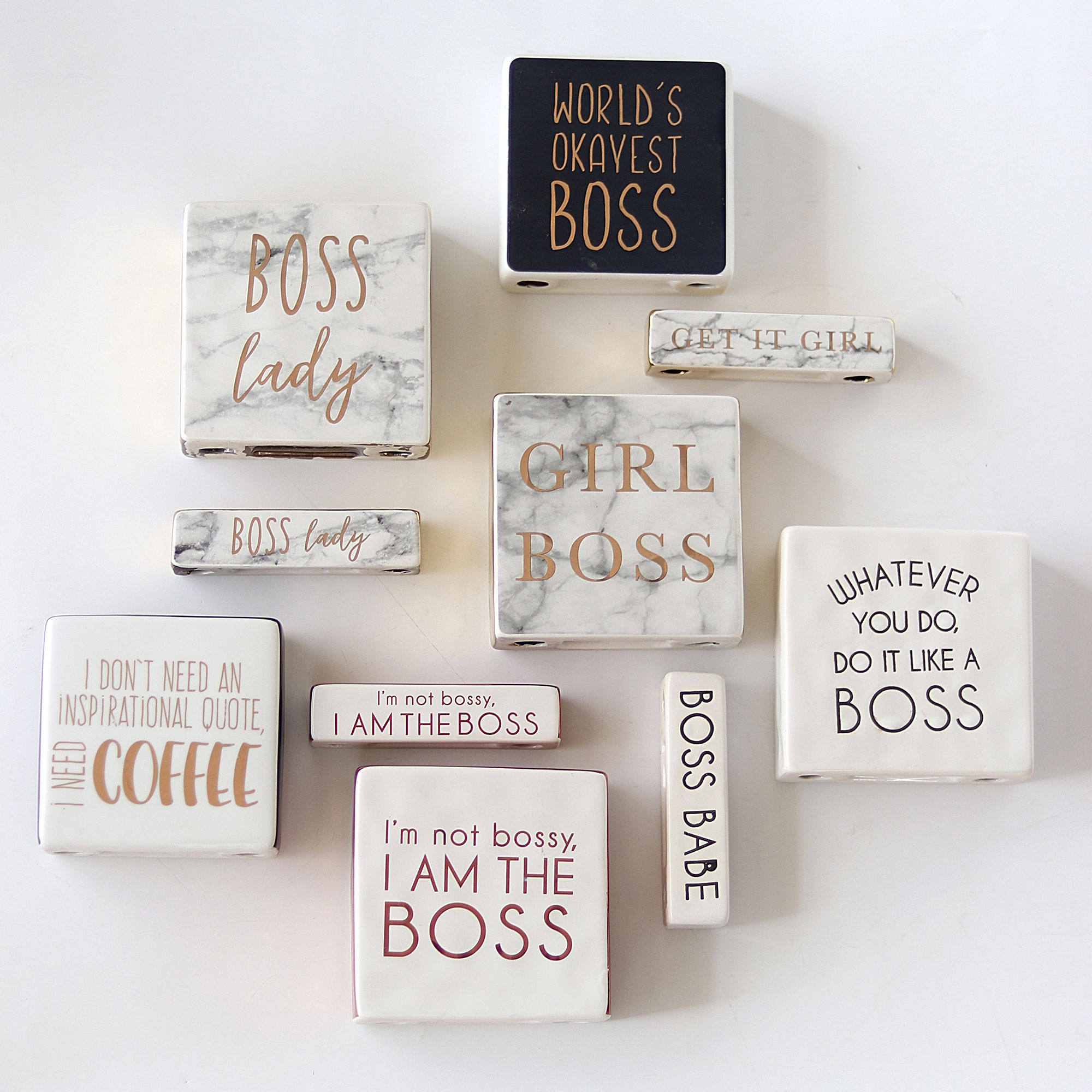 American style personality creative 24k gold English small square clip ceramic pendulum to shoot props