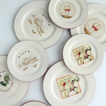 American country style red pottery series dinner plate simple household dish steak tray snack plate fruit plate fruit plate