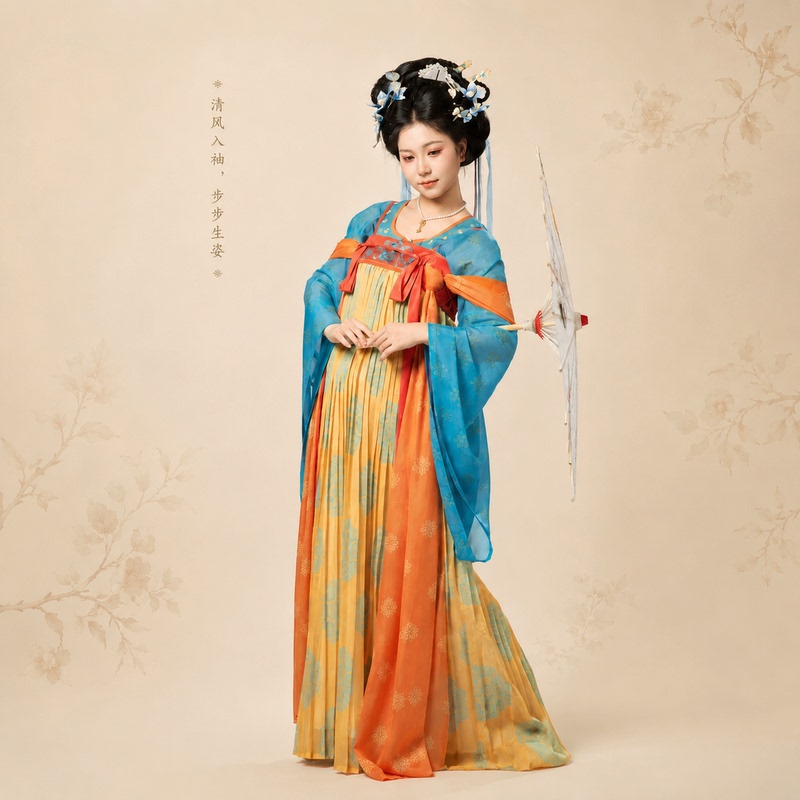Original Hanfu Set for Women【Ning Xi】Tang-Style Qi-Xiong Ruqun with Ancient-Style Embroidery, Chinese Style Traditional Clothing, New Spring/Summer Model