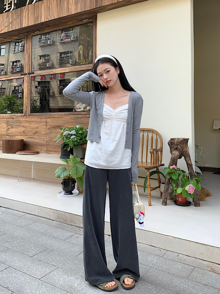 OOKSTUDIOS超冰爽砂洗灰/浅灰垂感直筒裤显瘦裤子柔软休闲长裤女