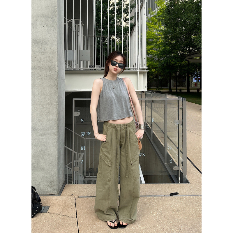 Ookstudios Retro Loose Straight-Leg Pleated Casual Cargo Pants 2026 New Women's Versatile Slimming Long Pants