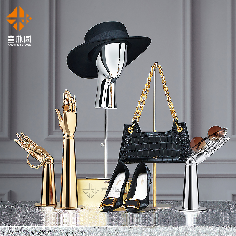 Yipuyuan Clothing store Hat jewelry decoration display rack Electroplated head model props fake hand model window display