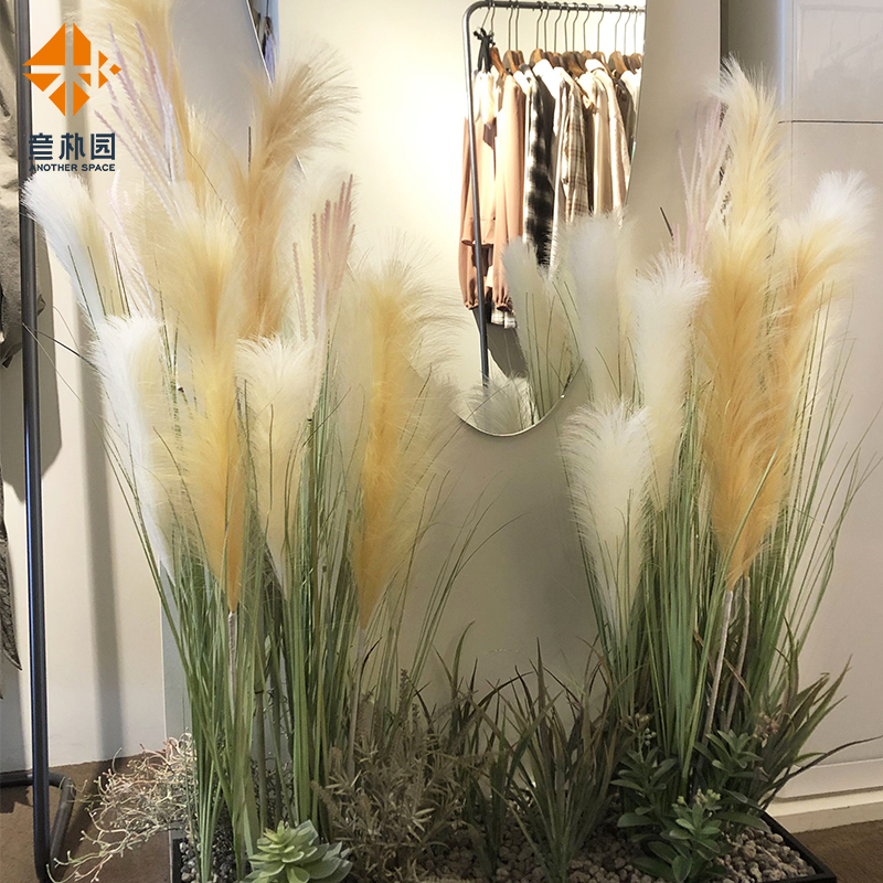 Simulation plant dog tailgrass clothing shop window decoration reed pendulum piece floor green planting indoor cloth view fake flower potted plant