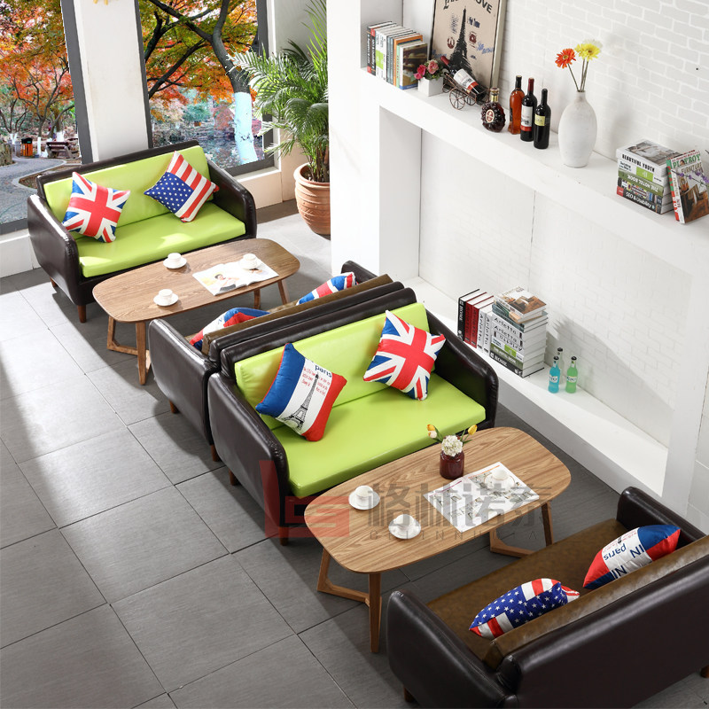 Café leather sofas double minimalist casual talks to receive table and chairs Combined sweet milk tea shop Cassette Sofa