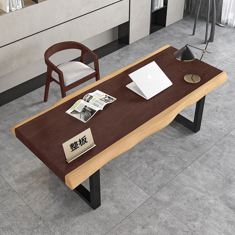 Nordic solid wood wrought iron desk simple home calligraphy long desk writing desk log large board computer desk