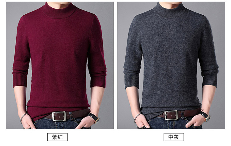 100% áo len cashmere nguyên chất nam mùa đông dày trung niên màu nửa cổ áo len cao cổ áo len đan đáy quần gile nam