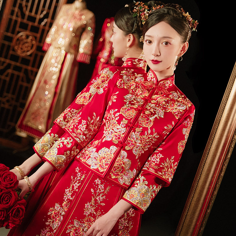 Xiuhe clothing 2021 new wedding winter Chinese wedding show kimono female Bride wedding dress thin little man out of the pavilion