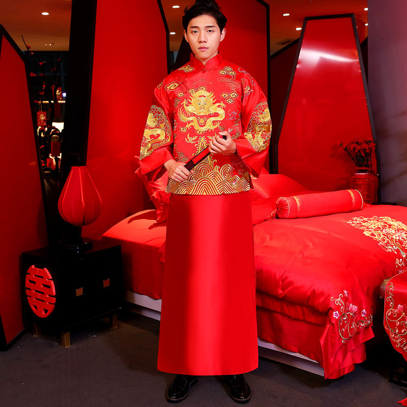 Xiuhe clothing men 2021 New Chinese groom clothing men's Dragon and Phoenix gown men's wedding dress Men's Style Xiuhe Red