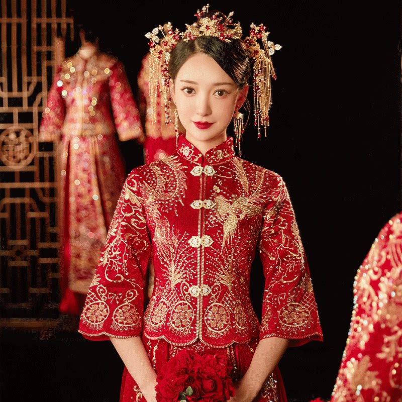 Xiuhe clothing 2021 New Wedding Bride Chinese dress small man out of the cabinet clothing toast clothing big five fu dragon and phoenix coat