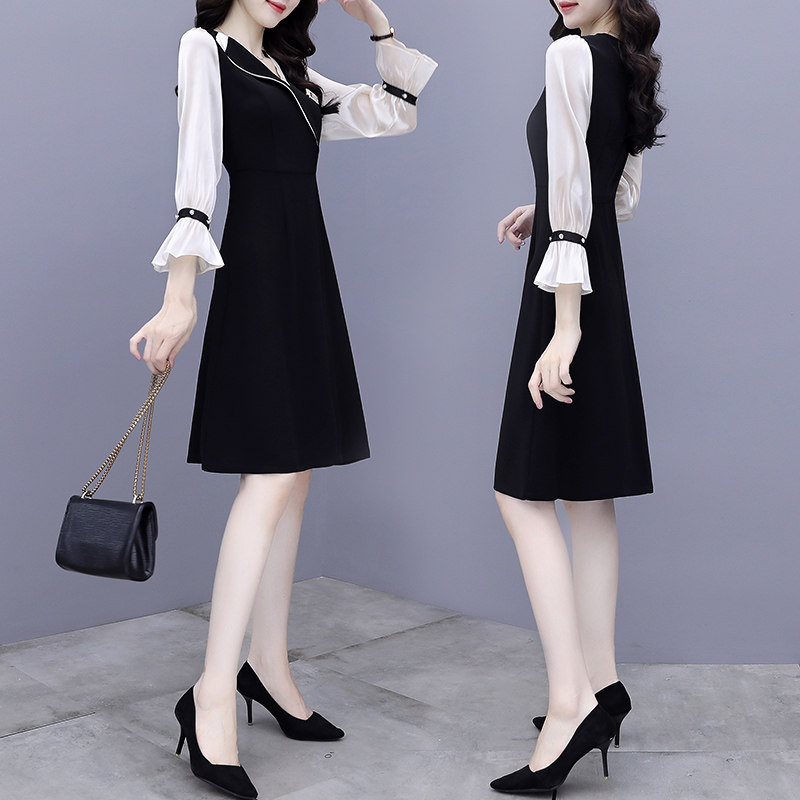 Spring 2022 new women's long sleeve dress high-grade waist slim socialite temperament a small black skirt