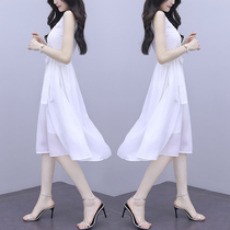White Snowspun Hymn Dress Woman Summer 2022 Spring Dress New Lace Collared Waist Display Slim Gentle Temperament Skirt