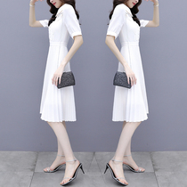 White chiffon dress womens summer dress 2021 new premium feel waist thin temperament lace pleated skirt