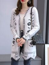 Autumn Winter Sweater Jacket Womens New Fashion Jacquard Bu