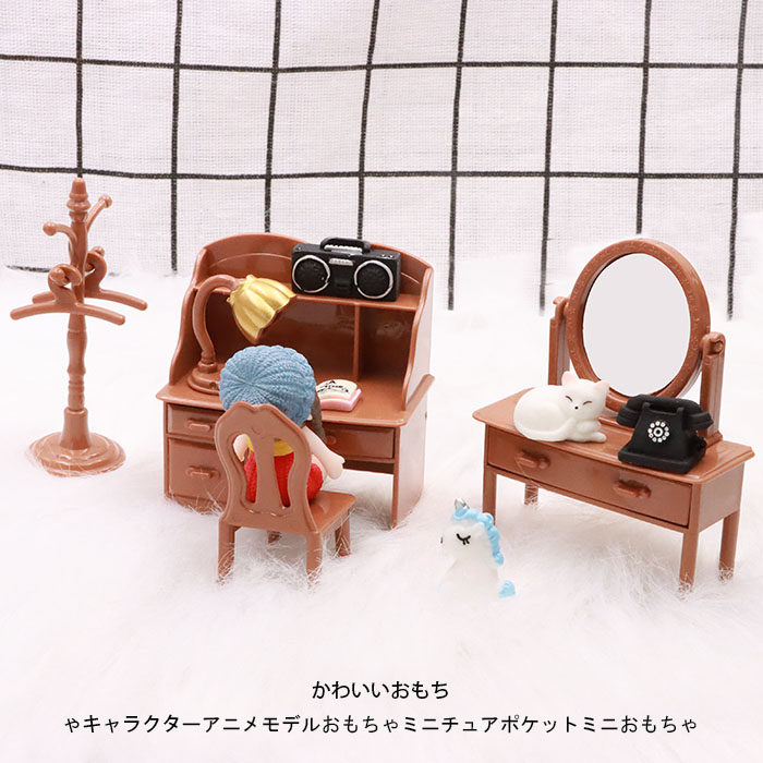 Cute mini play house toy little girl bedroom dressing table set doll house model decoration children's gift