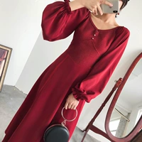 Kính gửi cô nàng người Pháp retro lồng tay áo cổ chữ V rò rỉ xương đòn Khâu ren A-word dài jumpsuit đầm đỏ những mẫu đầm voan xòe đẹp