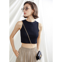  Okorui dew umbilical thin top outer wear inner fit slim short sports bottoming sleeveless black vest womens summer