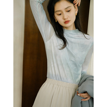 Eurocan gradient design sense long sleeve bottom T-shirt outwear mesh yarn French high level sensational blouses female spring