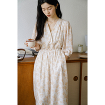 Eurocan Crushed Flowers Retro short sleeves Dress Loose Lace conspicuic style mid-length woman 2022 spring and summer