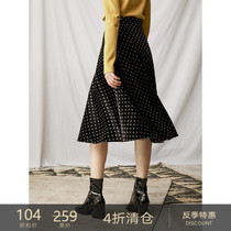  Anti-season clearance) South Korea imported double-sided gold velvet~thickened wave point high waist skirt mid-length skirt