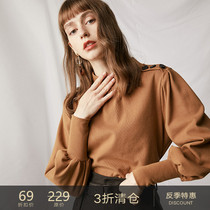  Anti-season clearance) Jin sense~Brushed semi-turtleneck long-sleeved T-shirt Top Lantern sleeve loose pullover Sweater