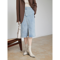 Winter clear cabin) Little crowddesign sensation ~ irregular high waist a character denim skirt half body dress for a woman 202