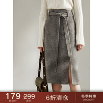 Winter clearance) with artifact ~ wool woolen vintage plaid skirt long high waist A- line dress