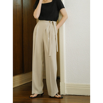 Eurocan Rey High waist lacing pituality casual Western clothing pants small sub loose with wide legs tugging long pants children early spring