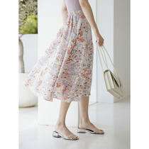 Anti-season clear cabin) summer abstract printing ~ little fresh purple small crushed flower half body dress with a long A-word holiday